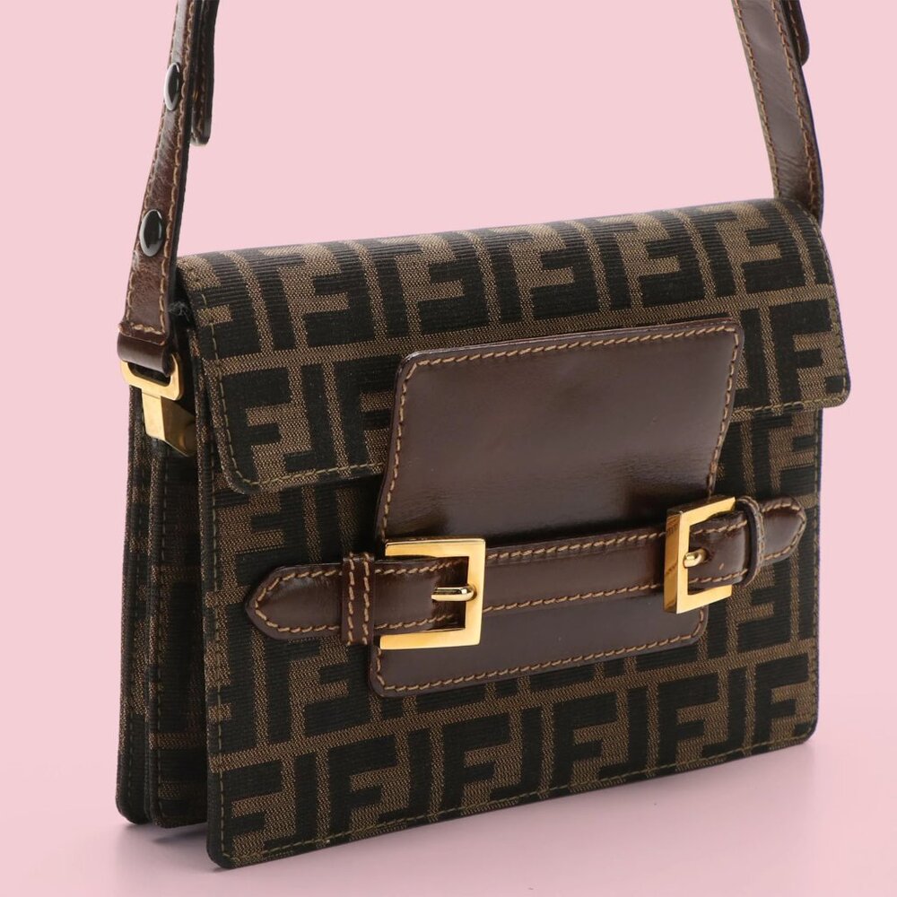 Fendi Tobacco Monogram Zucca Canvas Shoulder Bag - Picture 3 of 13